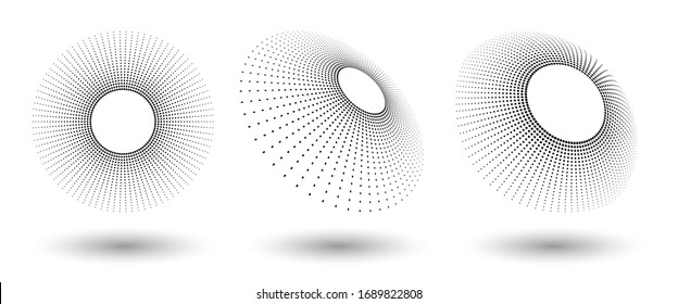 Formas de semitonos, emblema del logotipo de puntos abstractos o elemento de diseño para cualquier proyecto. Icono de redondeo o fondo. Ilustración del vector EPS10. vector de medio tono con puntos abstractos con diferentes perspectivas