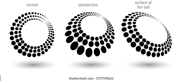 Formas de meio-tom, pontos abstratos logotipo emblema ou elemento de design para qualquer projeto. Ícone ou plano de fundo redondo. Ilustração do Vetor EPS10. Vetor de meio-tom pontilhado abstrato com perspectiva diferente