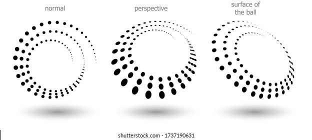 Halftone shapes, abstract dots logo emblem or design element for any project. Round icon or backgroud. Vector EPS10 illustration. Abstract dotted halftone vector with differents perspective