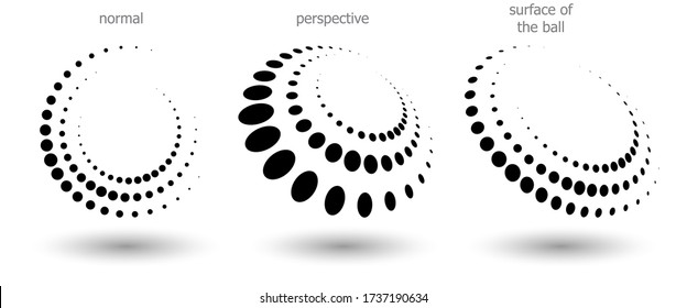 Formas de semitono, emblema del logotipo de puntos abstractos o elemento de diseño para cualquier proyecto. Icono de redondeo o fondo. Ilustración del vector EPS10. Resumen vector de semitono de puntos con perspectiva diferente