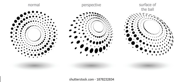 Halftone shapes, abstract dots logo emblem or design element for any project. Round icon or backgroud. Vector EPS10 illustration. Abstract dotted halftone vector with differents perspective