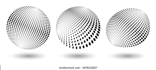 Halftone shapes, abstract dots logo emblem or design element for any project. Round icon or backgroud. Vector EPS10 illustration. Abstract dotted halftone vector with differents perspective