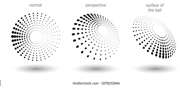 Halftone shapes, abstract dots logo emblem or design element for any project. Round icon or backgroud. Vector EPS10 illustration. Abstract dotted halftone vector with differents perspective