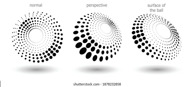 Halftone shapes, abstract dots logo emblem or design element for any project. Round icon or backgroud. Vector EPS10 illustration. Abstract dotted halftone vector with differents perspective