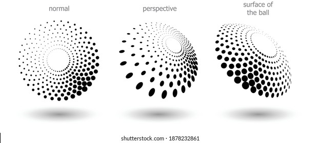 Formas de semitono, emblema del logotipo de puntos abstractos o elemento de diseño para cualquier proyecto. Icono de redondeo o fondo. Ilustración del vector EPS10. Resumen vector de semitono de puntos con perspectiva diferente