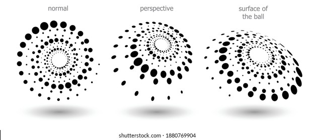 Formas de semitono, emblema del logotipo de puntos abstractos o elemento de diseño para cualquier proyecto. Icono de redondeo o fondo. Ilustración del vector EPS10. Resumen vector de semitono de puntos con perspectiva diferente