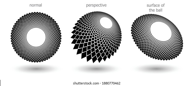 Formas de semitono, emblema de logotipo abstracto o elemento de diseño para cualquier proyecto. Icono de redondeo o fondo. Ilustración del vector EPS10. Resumen de medio tono rhombus vector con perspectiva diferente