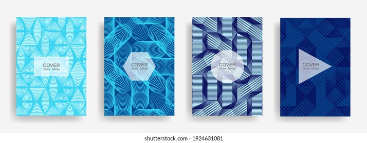 Halftone shapes business booklet covers vector design. Background patterns with halftone triangle, circle, polygon geometric shapes texture. Minimal banners set. Notepad covers geometric design.