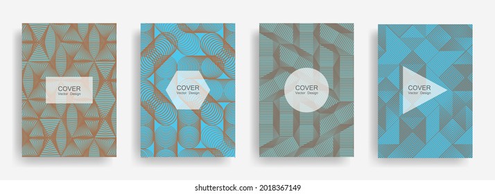 El semitono forma un folleto de negocios que abarca el diseño de vectores. Patrones de fondo con triángulo de medio tono, círculo, cuadrícula de formas geométricas de polígono. Mínimo juego de banners. Diseño de la geometría lineal.
