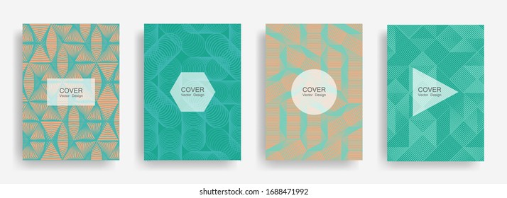 Halftone shapes business brochure covers vector design. Background patterns with halftone triangle, circle, polygon geometric shapes texture. Abstract banners set. Technical geometric design.