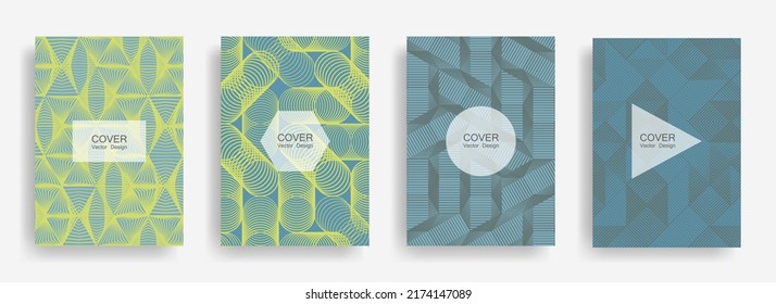 Halftone Shapes Business Brochure Covers Vector Design. Background Patterns With Halftone Triangle, Circle, Polygon Geometric Shapes Texture. Creative Banners Set. Notepad Covers Geometric Design.