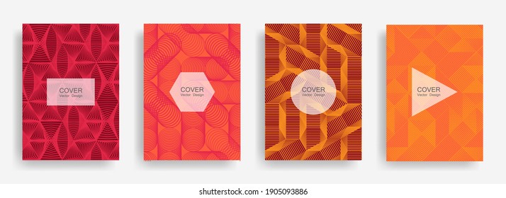 Halftone shapes business catalog covers vector design. Background patterns with halftone triangle, circle, polygon geometric shapes. Minimalist banners set. Notepad covers geometric design.