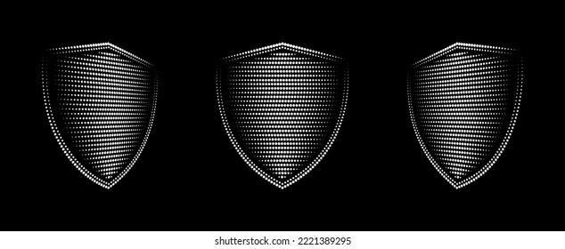 Juego de escudos de semitono. Protector hecho de puntos. Proteger la seguridad. Ilustración vectorial.