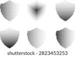 Halftone Shield Vector Set – Abstract Security Protection Shapes Collection with Dot, Square and Triangle Patterns for Modern Design