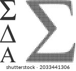 Halftone Sigma Greek letter. Dotted Sigma Greek letter made with small circle pixels. Vector illustration of Sigma Greek letter icon on a white background. Halftone pattern contains circle pixels.