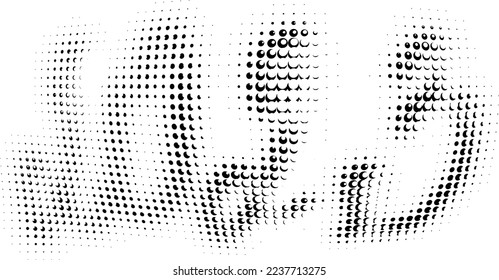 Halftone silhouette of 2023 appearing (disappearing) with beads, coins, droplets. Digital vector inscription from boiling, fizzy bubbles. Vector.