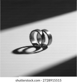 Halbtonsilhouette aus zwei ineinandergreifenden Ringen mit einem gegossenen Schatten, die romantische Liebe, Eheunion und Hochzeits-Event-Branding symbolisieren.