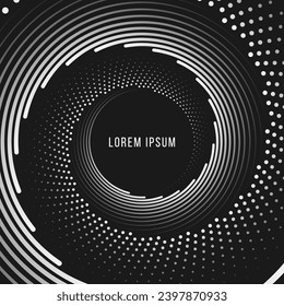Halftone silver in circle form. Speed lines in circle form. Round white logos.