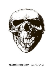 Halftone skull. Design element. Invitation, party. Mosaic, perforation, grunge.