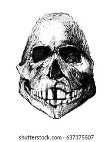 Halftone skull. Design element. Invitation, party. Mosaic, perforation, grunge.