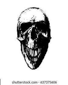 Halftone skull. Design element. Invitation, party. Mosaic, perforation, grunge.
