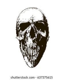 Halftone skull. Design element. Invitation, party. Mosaic, perforation, grunge.
