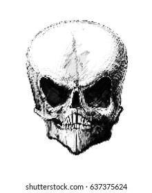 Halftone skull. Design element. Invitation, party. Mosaic, perforation, grunge.