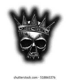 Halftone skull. Hand drawn. Vector illustration