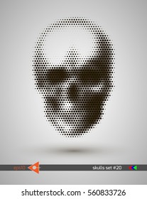 Halftone skull, line, square, rectangle, circles, bubbles. Design element. Invitation, party. Billboard, flyer. Musical poster.