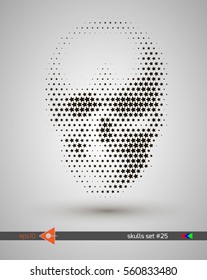 Halftone skull, line, stars, bubbles. Design element. Invitation, party. Billboard, flyer. Musical poster.