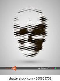 Halftone skull, line, Wave, circles, bubbles. Design element. Invitation, party. Billboard, flyer. Musical poster.