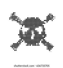 Halftone skull, line, Wave. Design element. Icon. Mosaic, pixel, square