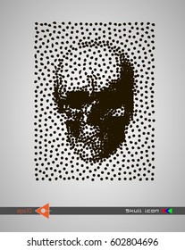 Halftone skulls. Skull icon. Symbol of death, danger, war, death, pirate. Object on a white background. Point, dot