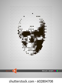 Halftone skulls. Skull icon. Symbol of death, danger, war, death, pirate. Object on a white background. Point, dot