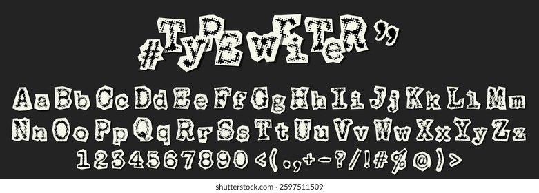 Halftone slab serif font collages. Cut out paper alphabet with dots