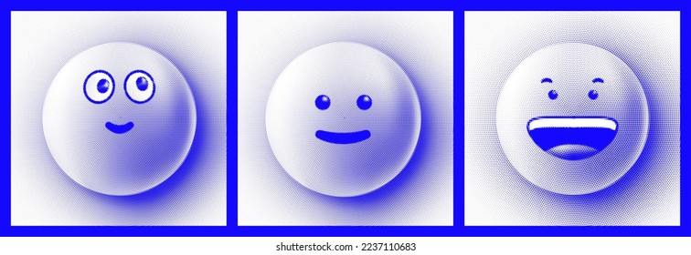 Halftone smile. Square bitmap vector poster