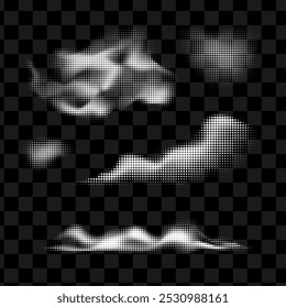 Ensemble de nuages de fumée en demi-teinte. Texture en pointillés de brouillard ou de brouillard