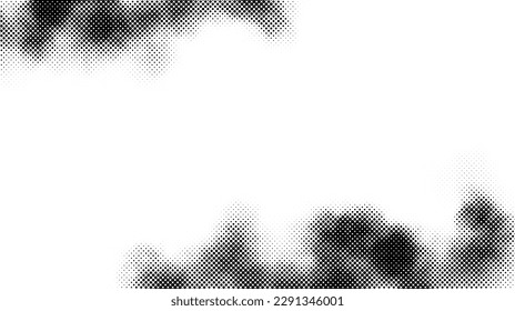 Halftone Rauchrahmen Textur. Schwarz-Weiß-Nebel oder Smoghintergrund. Comic Design Element für Banner, Collagen, Poster. Monochrome Grunge-Tapete. Vektorgrafik 