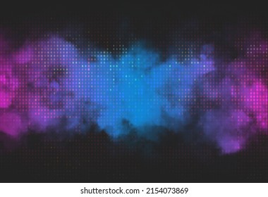 Halftone smoke and led abstract vector background. Futuristic retro 80's mood design element. 