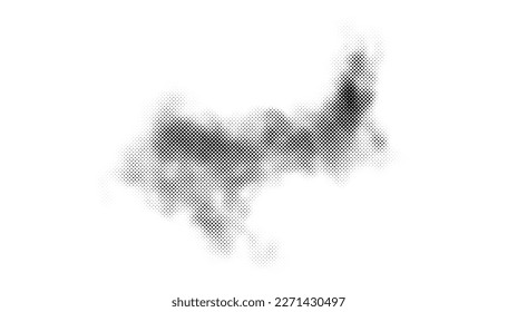 Textura de humo de semitono. Fondo de nube de niebla punteado en blanco y negro. Elemento de diseño de estilo de arte cómico y pop. Papel mural abstracto monocromo grunge. Vector 