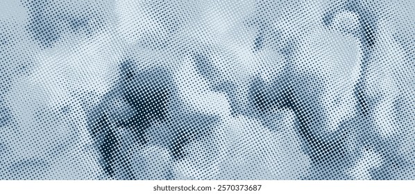 Halftone smoke texture creates a fog background, resembling a comic-style cloud design element, monochrome grunge abstract wallpaper, vector illustration.