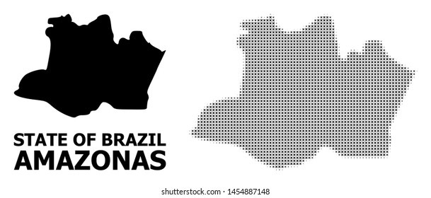 Halftone and solid map of Amazonas State composition illustration. Vector map of Amazonas State composition of x-cross elements on a white background.