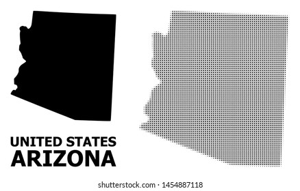 Halftone and solid map of Arizona State composition illustration. Vector map of Arizona State composition of x-cross spots on a white background.