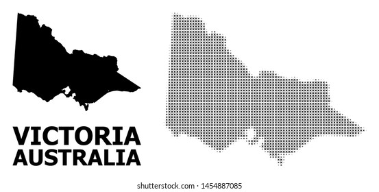 Halftone and solid map of Australian Victoria composition illustration. Vector map of Australian Victoria composition of x-cross elements on a white background.