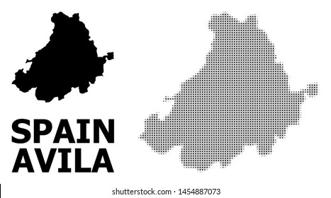 Halftone and solid map of Avila Province composition illustration. Vector map of Avila Province composition of x-cross elements on a white background.