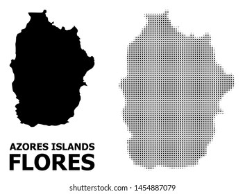 Halftone and solid map of Azores - Flores Island composition illustration. Vector map of Azores - Flores Island composition of x-cross spots on a white background.