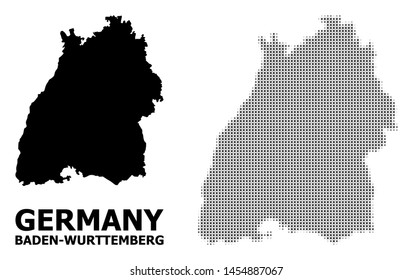 Halftone and solid map of Baden-Wurttemberg State composition illustration. Vector map of Baden-Wurttemberg State combination of x-cross items on a white background.