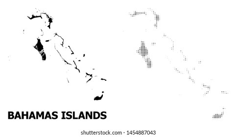 Halftone and solid map of Bahamas Islands mosaic illustration. Vector map of Bahamas Islands combination of x-cross elements on a white background.