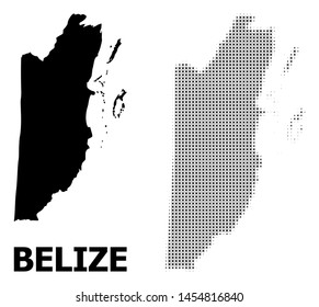 Halftone and solid map of Belize composition illustration. Vector map of Belize composition of x-cross elements on a white background. Abstract flat territorial plan for education purposes.