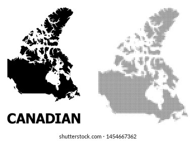Halftone and solid map of Canada composition illustration. Vector map of Canada composition of x-cross spots on a white background. Abstract flat territory plan for political illustrations.